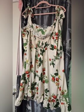 Cider Cream Strawberry Print Mini Dress